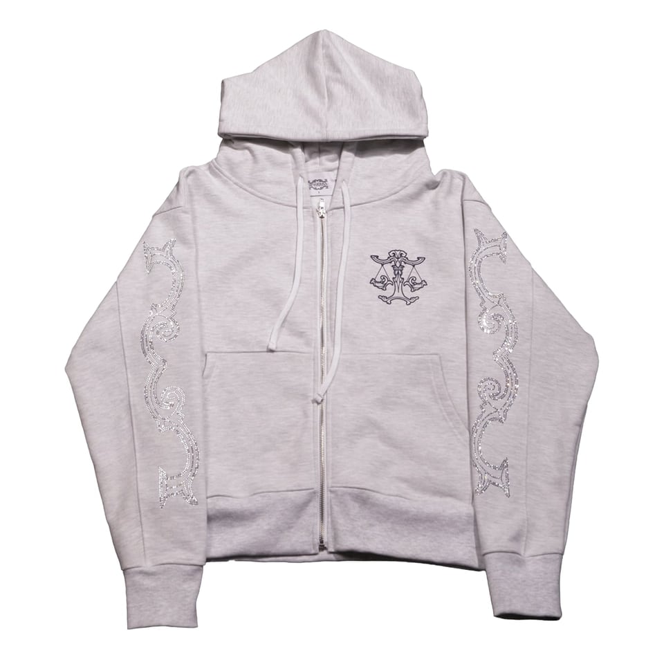 Crystal scale hooded zip-up (White Melange)