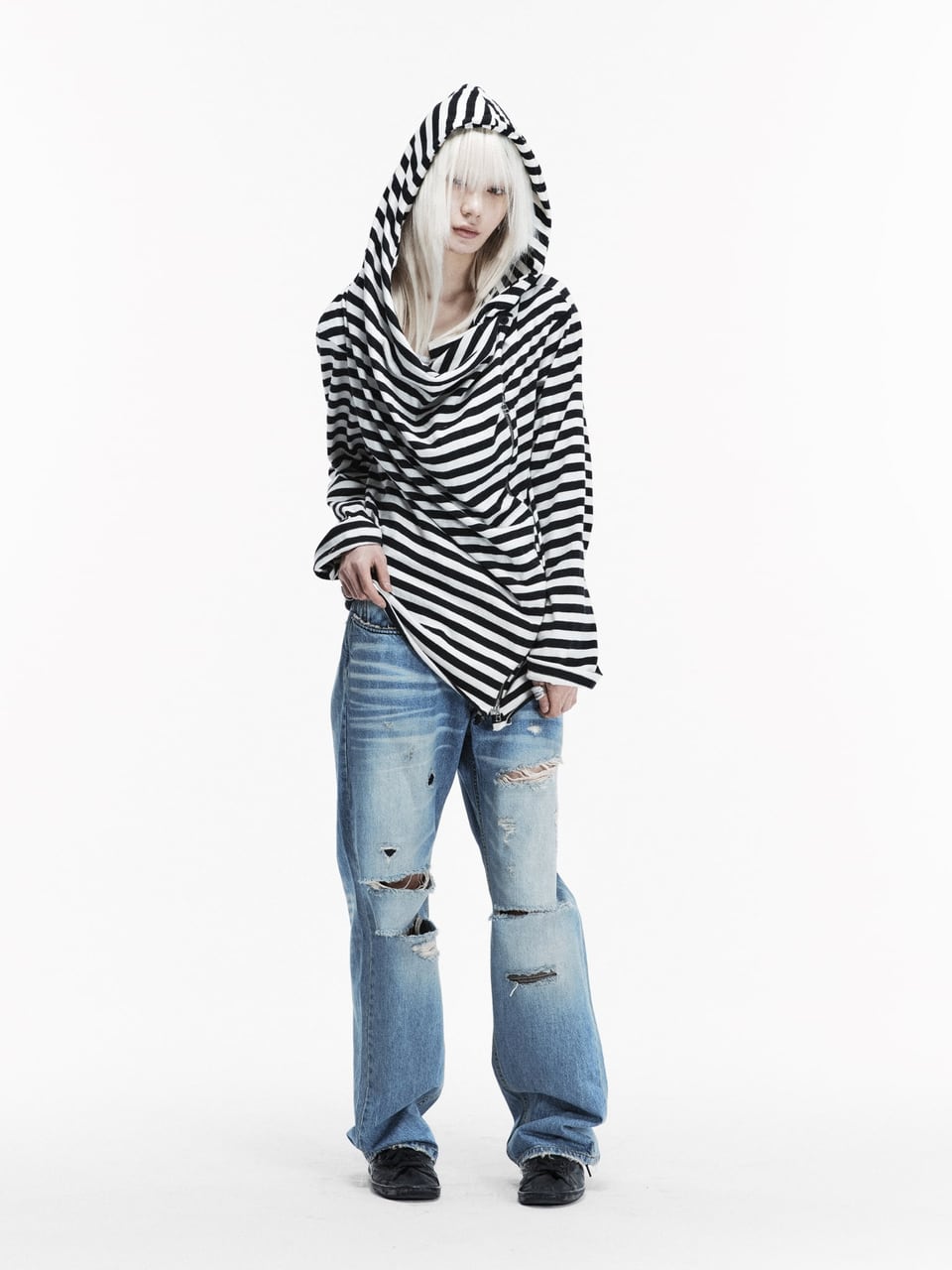 DRAPE ZIP-UP HOODIE (ZEBRA)