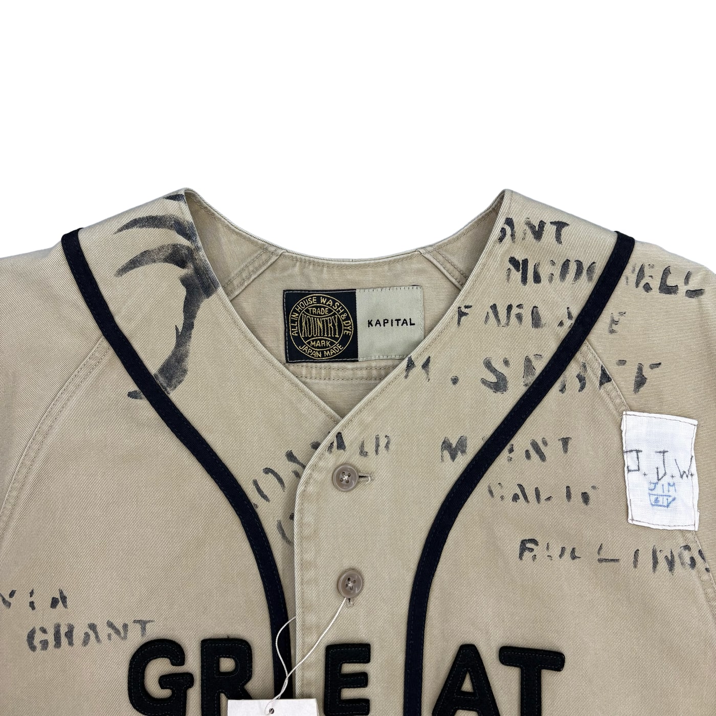 KAPITAL Chino Great Country Damaged Baseball Long Sleeve Shirt Beige 상세 이미지 2