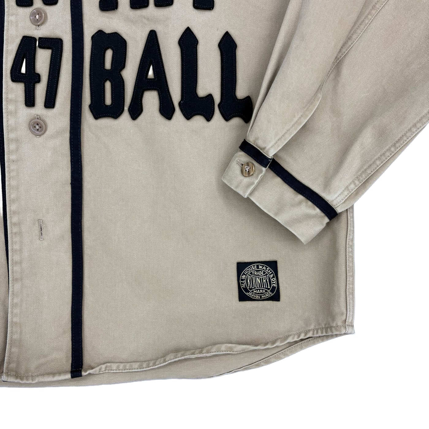 KAPITAL Chino Great Country Damaged Baseball Long Sleeve Shirt Beige 상세 이미지 3