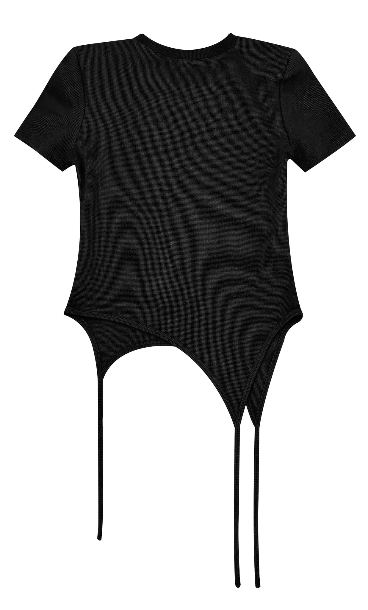 Shoulder-padded waffle T-shirt _ Black 상세 이미지 1