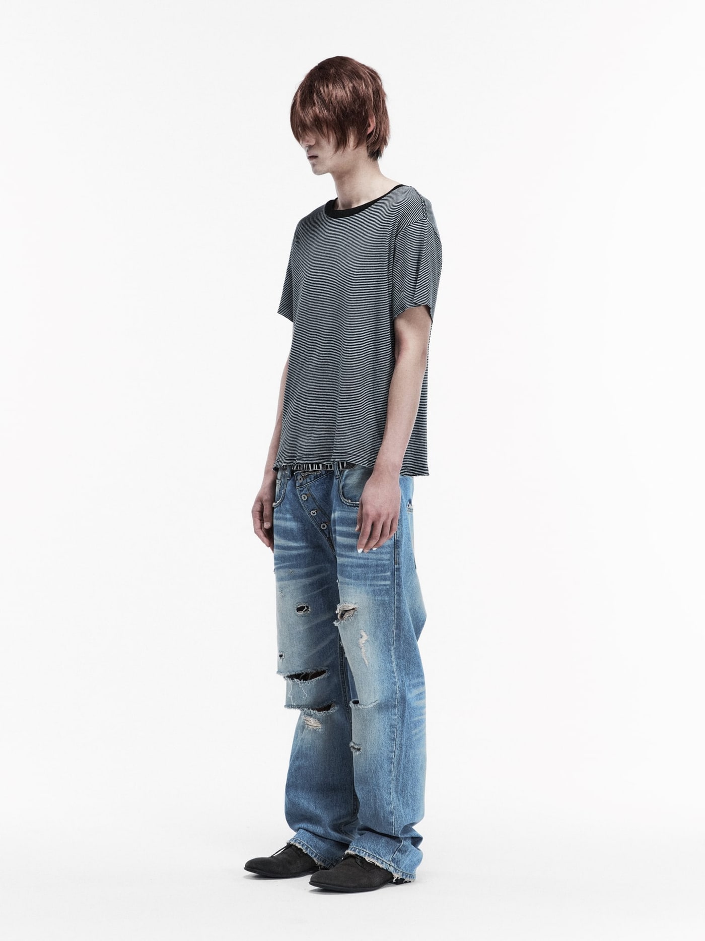 PATCHWORK TWISTED STRAIGHT DENIM PANTS (LIGHT BLUE) 상세 이미지 1