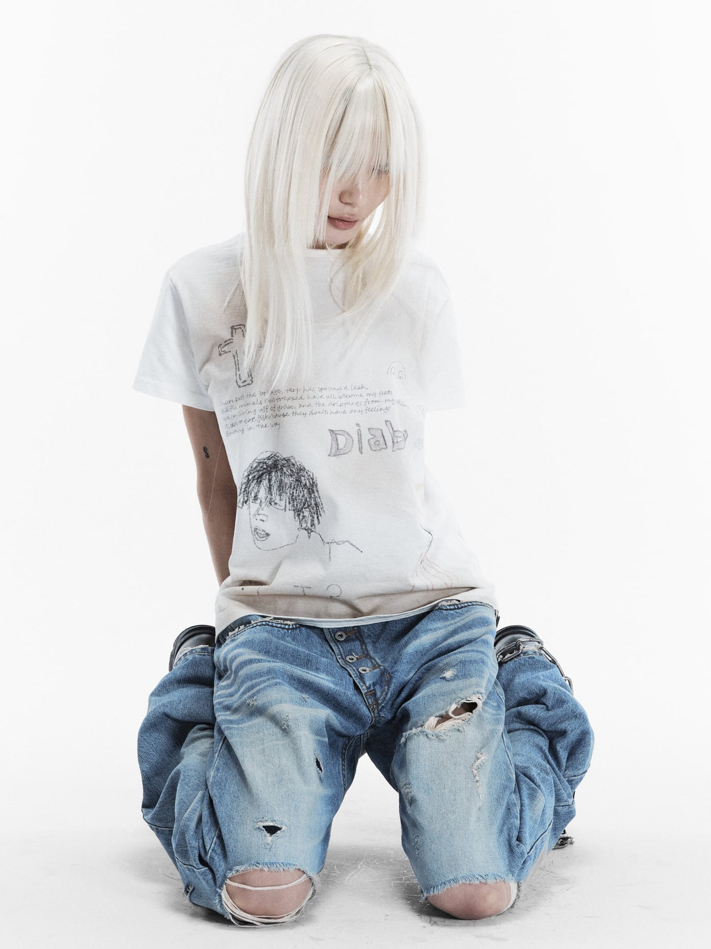 PATCHWORK TWISTED STRAIGHT DENIM PANTS (LIGHT BLUE) 상세 이미지 5