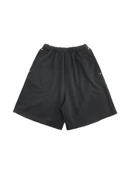 오버사이즈 힙합 와이드핏 큐빅 반바지_차콜 