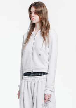 홀리 심볼 크롭 후드 집업 _ 화이트 멜란지