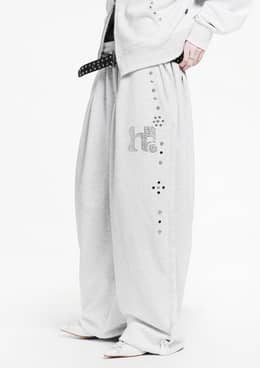 심플 원 턱 스트링 팬츠 _ 화이트 멜란지