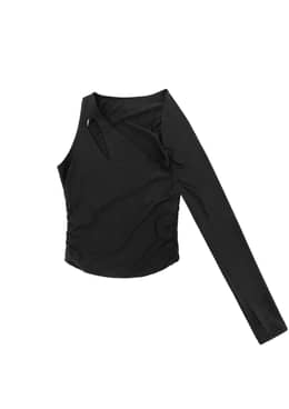 언발란스 원숄더 셔링 긴팔 티셔츠_블랙 