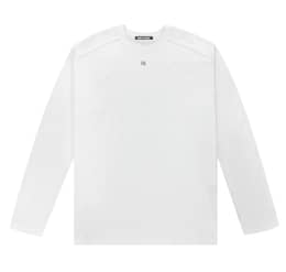 절개 데끼 큐빅 오버사이즈 핏 긴팔 티셔츠_화이트